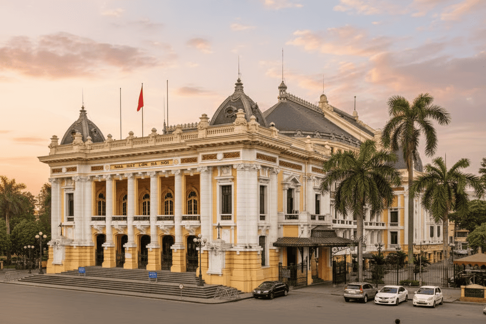 Chụp dọc to&agrave;n th&acirc;n mặt g&oacute;c của Nh&agrave; h&aacute;t Lớn H&agrave; Nội